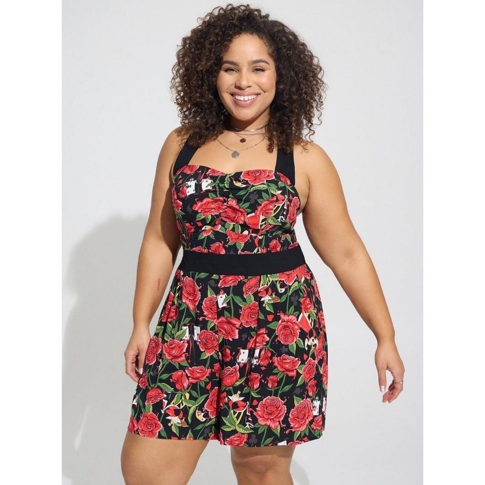 Torrid 
Disney Villains Alice in Wonderland Roses Halter Romper Jumpsuit Size 3